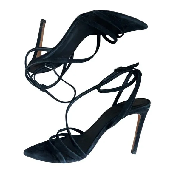 IRO Paris Romy Black Strappy Suede Sandal Stiletto Heels Size 38 - Picture 7 of 11